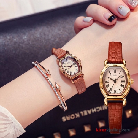 Student Mode Eenvoudig Riem Waterdicht Horloge Dames Vintage Bruine