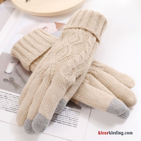 Student Vijf Vingers Trend Heren Handschoen Wollen Dames Winter Kaki