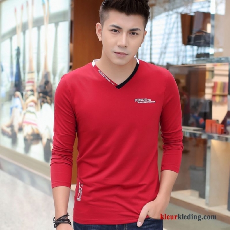 T-shirt Lange Mouw Lange Mouwen Mannelijk Casual Heren Mini Onderhemd Slim Fit Rood