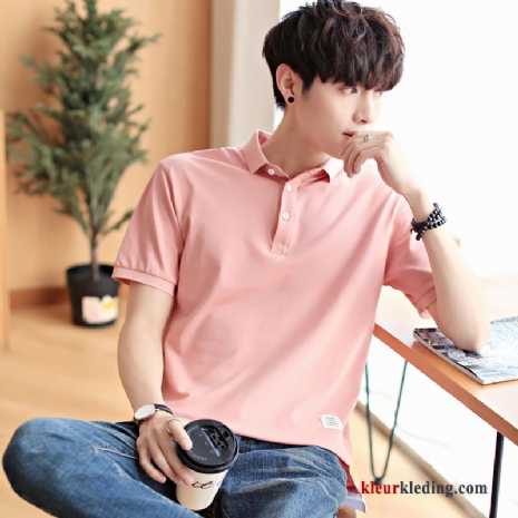T-shirts Heren Mooi Zomer Revers Roze Trend Slim Fit Trendy Merk