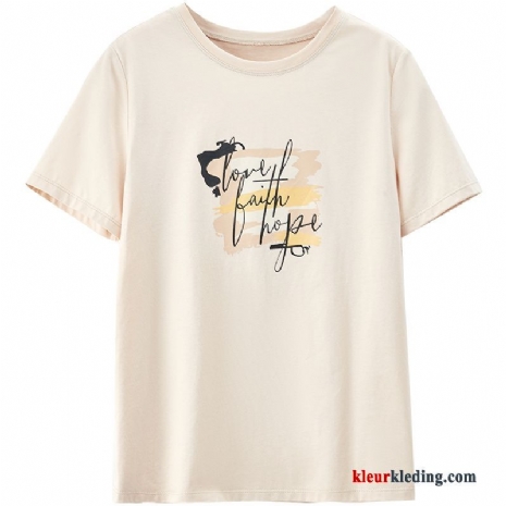 T-shirts Korte Mouw Jasje Onderhemd Nieuw Dames Populair Bedrukken Letter Beige