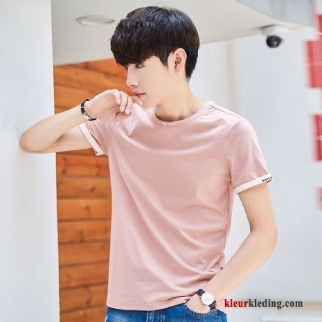 T-shirts Mannelijk Katoen Trend Korte Mouw Zomer Nieuw Roze Persoonlijk Heren