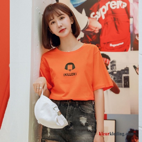 T-shirts Nieuw Trend Jasje Onderhemd Korte Mouw Dames Losse Zomer Oranje