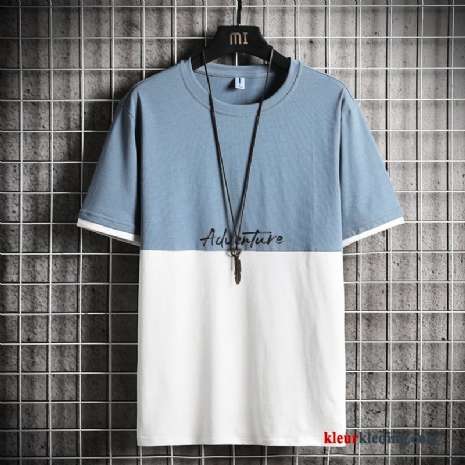 T-shirts Straat Jasje Ronde Hals Heren Letter Blauw Trend Verbinding