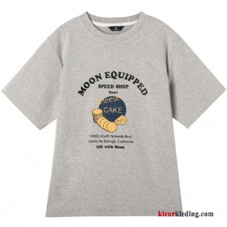 T-shirts Student Trend Grijs Losse Korte Mouw Dames Nieuw Jasje