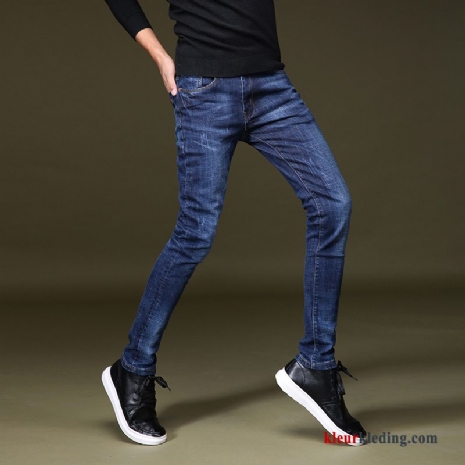 Trend Blauw Slim Fit Elastiek Mannelijk Broek Mini Spijkerbroek Jeans Heren