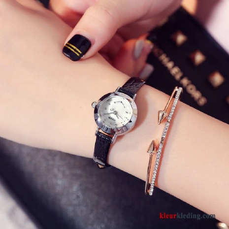 Trend Dames Student Waterdicht Mode Mini Riem Horloge Zwart