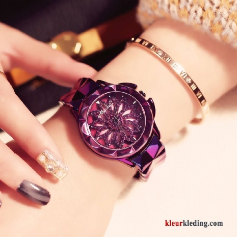 Trend Eenvoudig Mode Purper Sterrenhemel Dames Horloge Waterdicht Rood