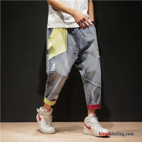 Trend Harlan Mannelijk Vet Grote Maten Blauw Gaten Spijkerbroek Jeans Heren