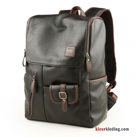 Trend Mode Leer Tas Schooltas Heren Rugzak Outdoor Zwart