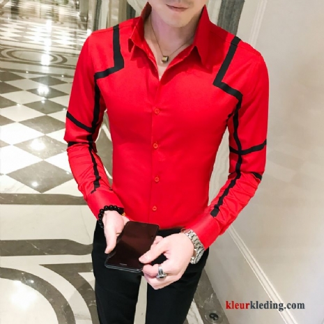 Trend Overhemd Slim Fit Lange Mouwen Bedrukken Mini Rood Heren