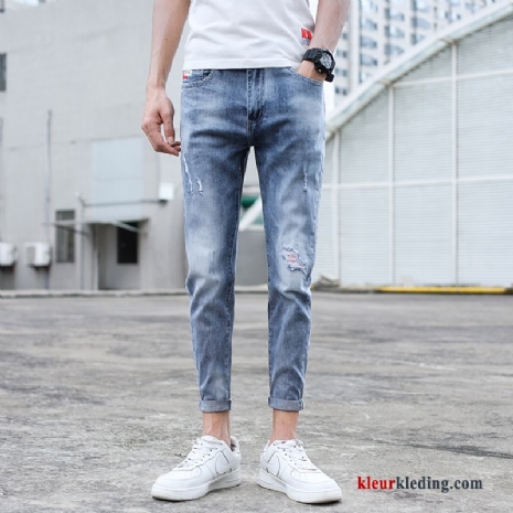 Trendy Merk Gaten Spijkerbroek Jeans Blauw Zomer Potlood Broek Elastiek Heren