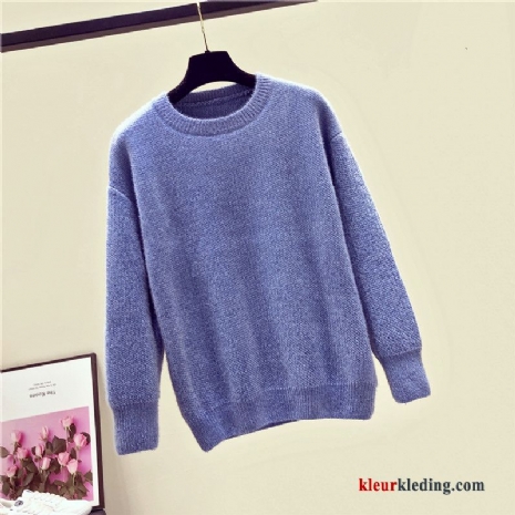 Trui Jasje Losse Nieuw Blauw Dames Gebreid Hemd Pullover