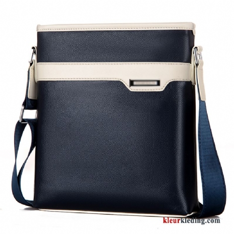 Verticaal Messenger Tas Casual Heren Schoudertas Rugzak Lederen Echt Leer Blauw