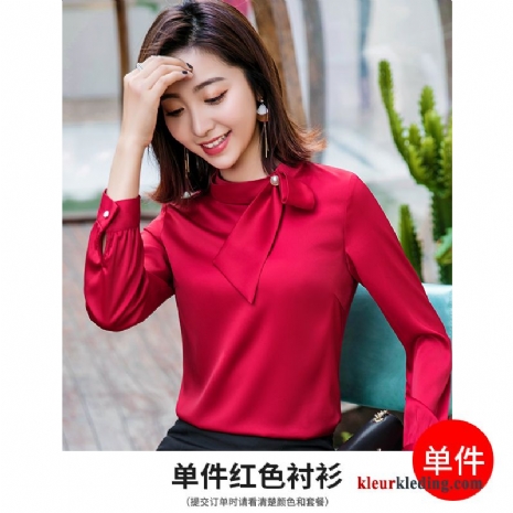 Voorjaar Blouse Overhemd Jasje Lange Mouwen Dames Trend Rood Mini