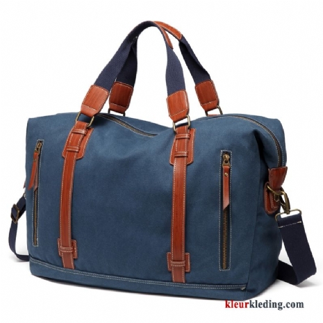 Wandelrugzak Reizen Schoudertas Messenger Tas Canvas Heren Diepe Rechtbanken Grote Capaciteit Blauw