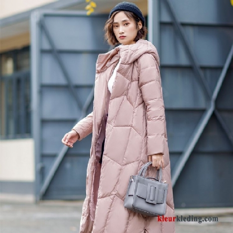 Winter Donsjack Comfortabele Rood Elegante Roze Trend Lange Mouwen Dames