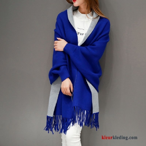 Winter Verdikken Sjaal Dames Effen Kleur Herfst Blijf Warm Dual Gebruik Blauw