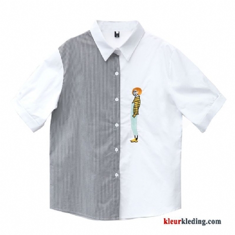 Wit Nieuw Blouse Overhemd Ontwerp Borduurwerk Dames Korte Mouw Trend