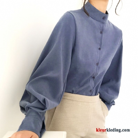 Zeepbel Blouse Overhemd Ontwerp Dames Jasje Vintage Blauw Mouw