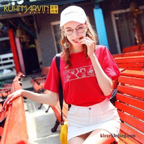 Zomer Korte Mouw Bedrukken Student Rood Trend Dames T-shirts