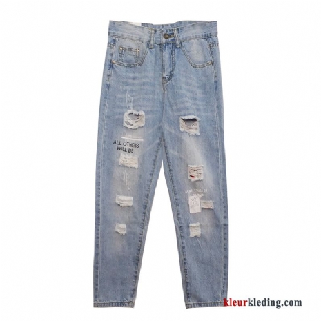 Zomer Spijkerbroek Jeans Rood Gaten Dames Slim Fit Blauw Dunne